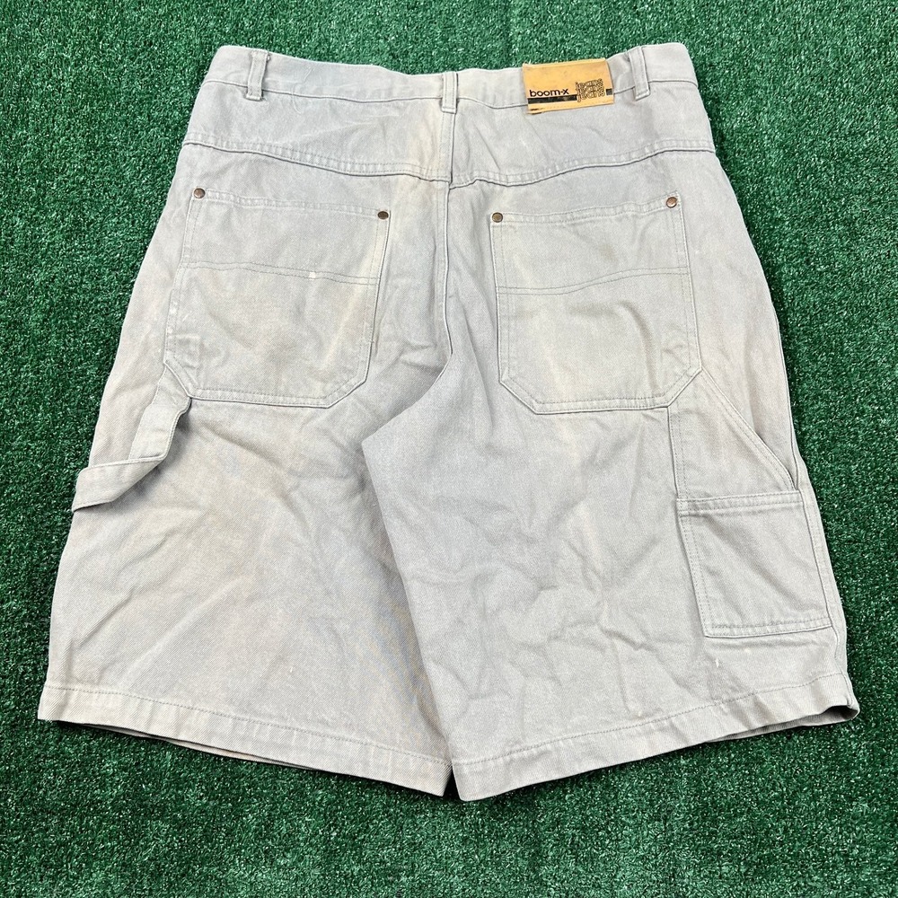 Vintage Boom-X Carpenter Canvas Shorts Mens 36x12" Baggy Beige Distressed Y2K‎
